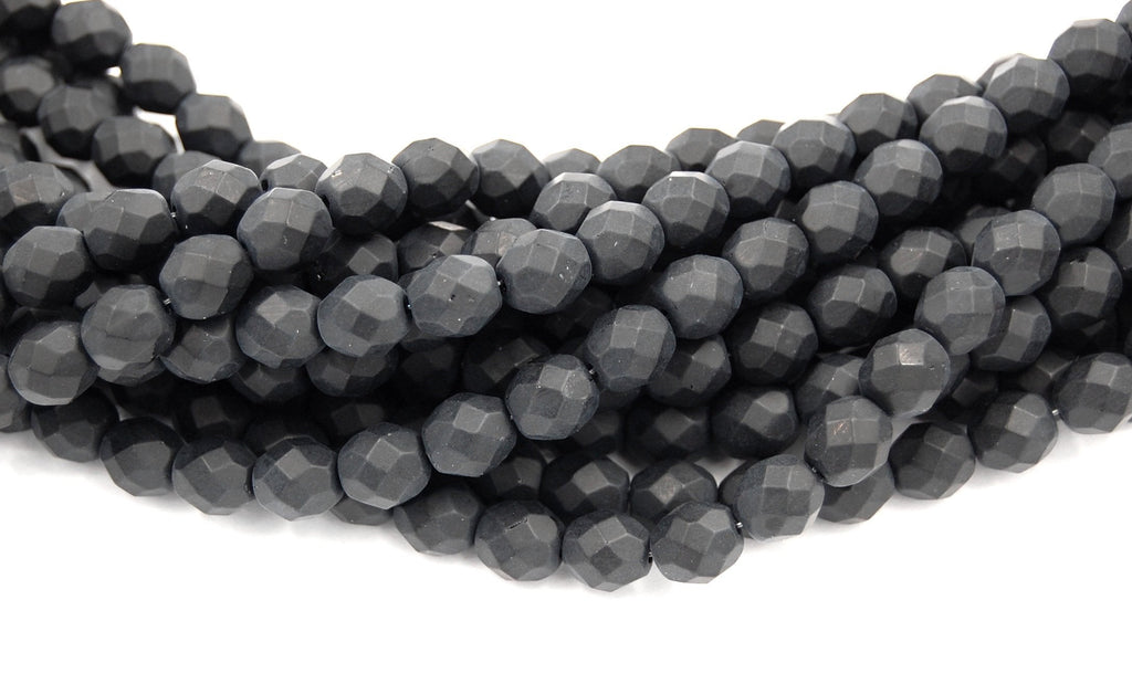 8mm Czech Beads Faceted  in Matte Jet Black -25