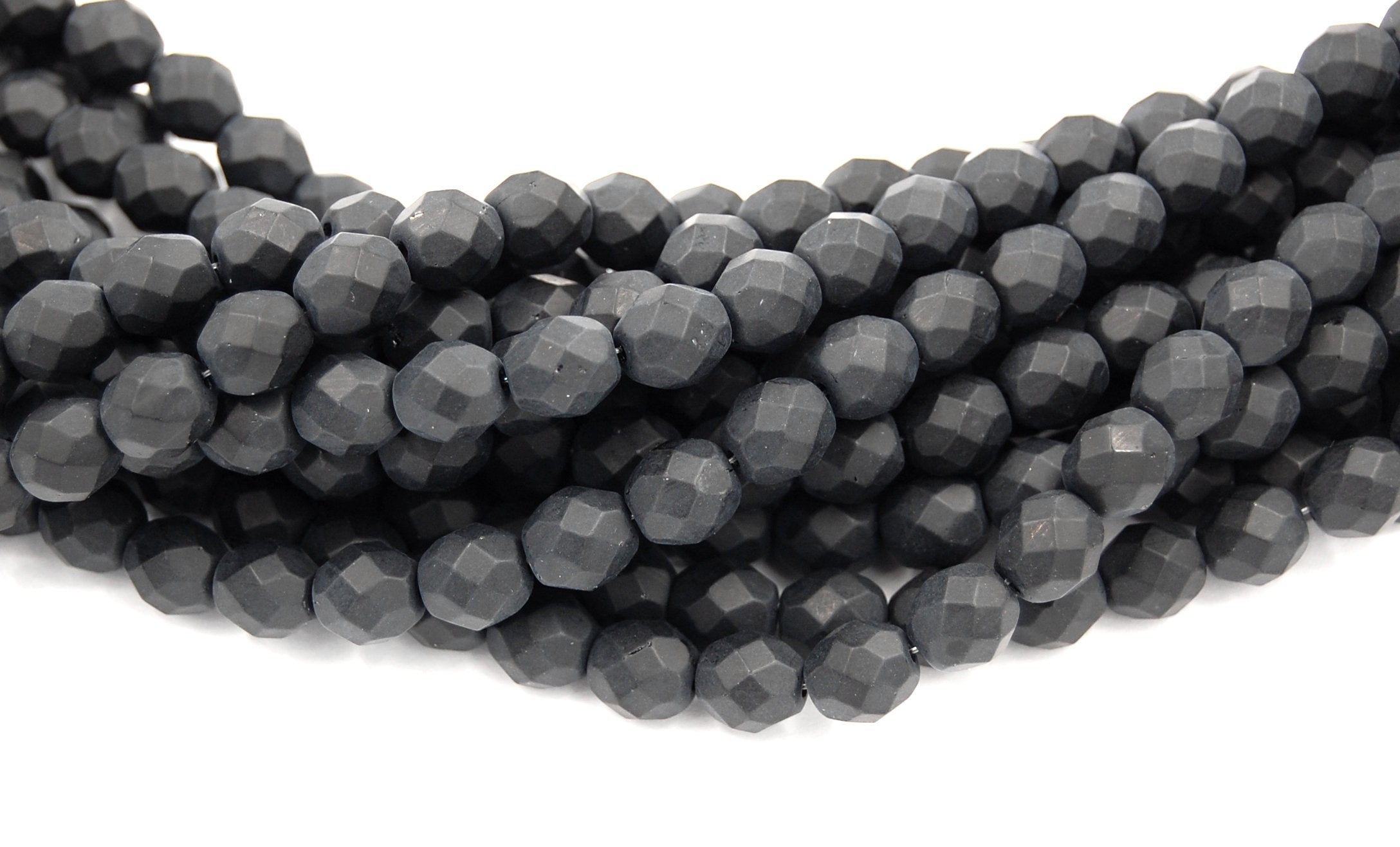 8mm Czech Beads Faceted  in Matte Jet Black -25