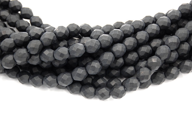 8mm Czech Beads Faceted  in Matte Jet Black -25 Hover Image