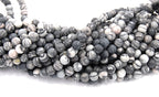 Matte Black Silk Stone 4mm, 6mm, 8mm, 10mm, 12mm in Black and Gray -15.5 inch strand