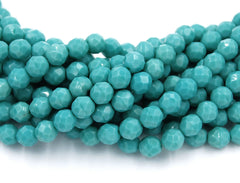 8mm Opaque Turquoise Czech Fire Polished Glass Faceted Round Beads- 25 Pieces