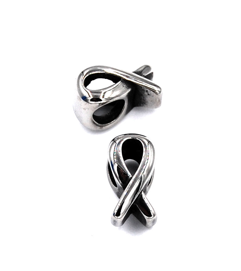 304 Stainless Steel Cancer Awareness Ribbon bead, Large hole -1pc