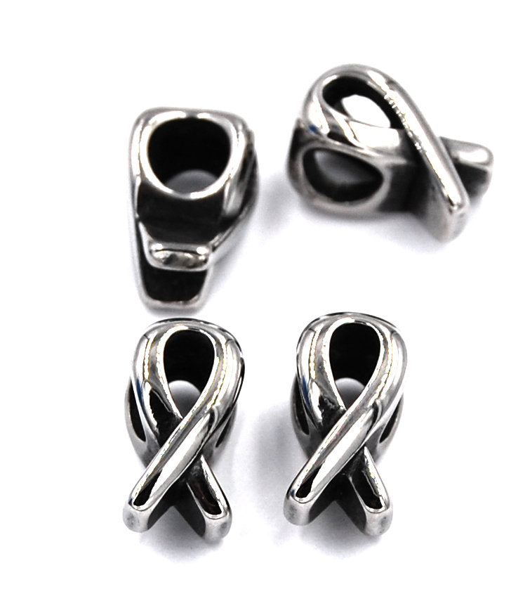 304 Stainless Steel Cancer Awareness Ribbon bead, Large hole -1pc