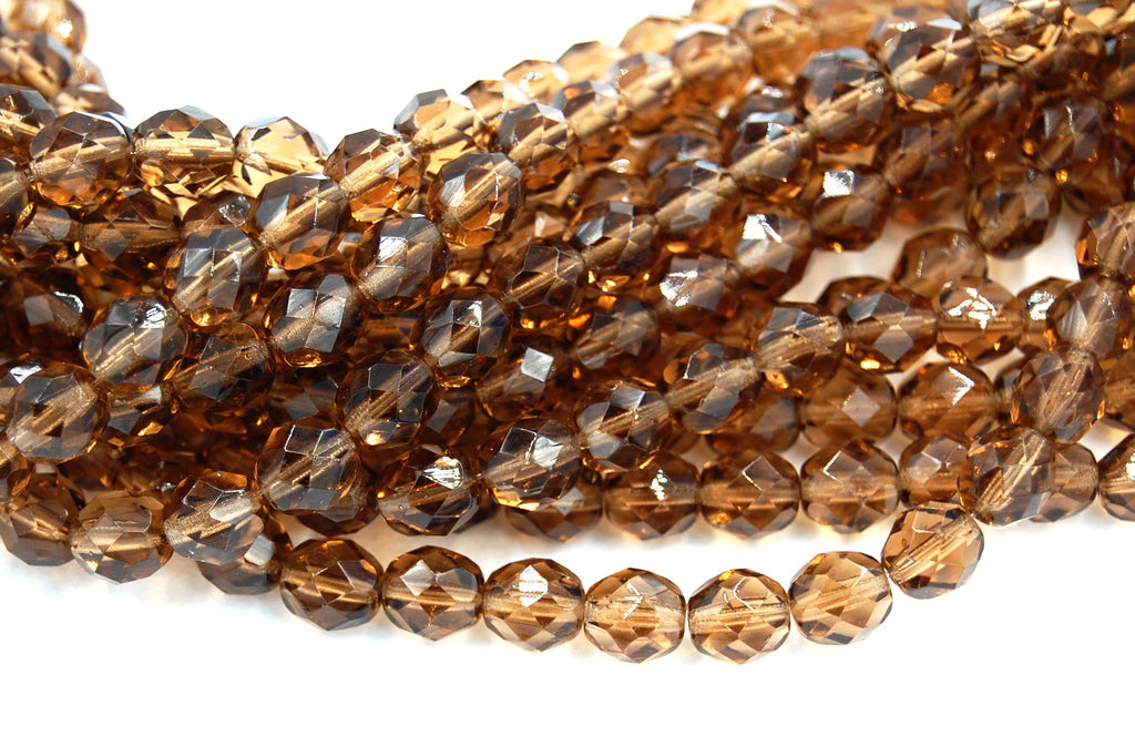 8mm Colorado Lt. Topaz Czech Glass Faceted Bead  -25 czech beads