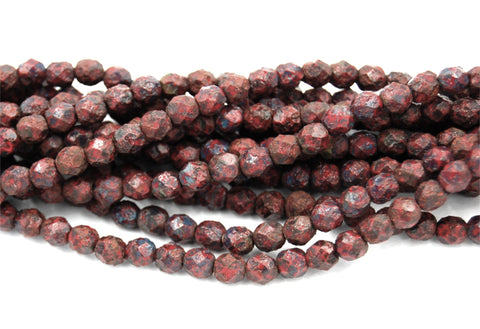 Czech Bead Firepolish 6mm Opaque Red Stone Picasso  - 25 Pieces