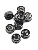 304 Stainless Steel Flat Round with Horse Head and Horse Shoe, Antique Silver 10mm -1pc