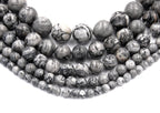 Gray Picasso Jasper 4mm, 6mm, 8mm, 10mm, 12mm Round Beads -15.25 inch strand