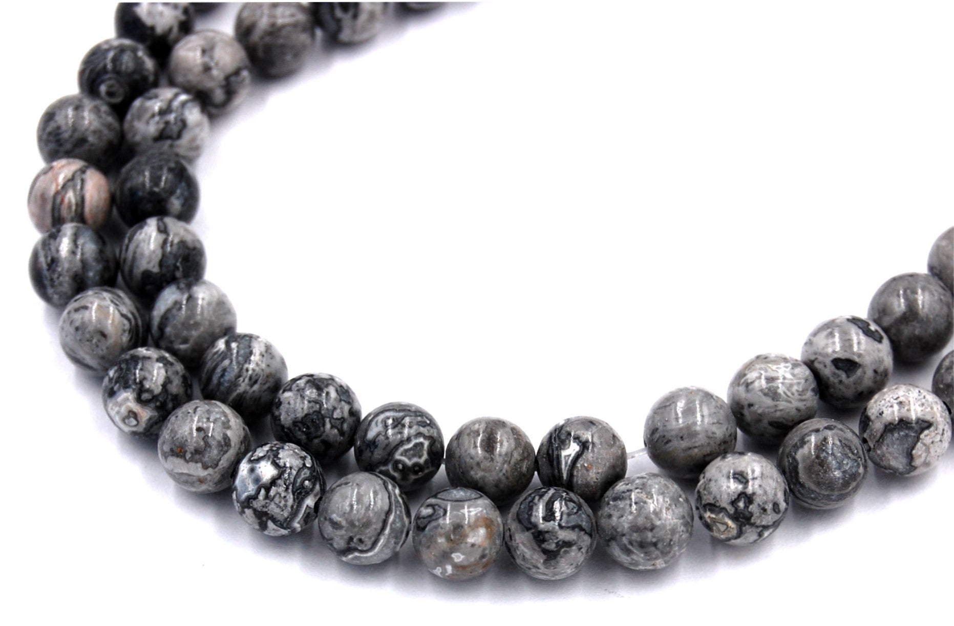 Gray Picasso Jasper 4mm, 6mm, 8mm, 10mm, 12mm Round Beads -15.25 inch strand
