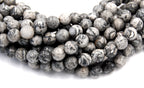 FACETED Picasso Stone, Gray 8mm round -15 inch strand
