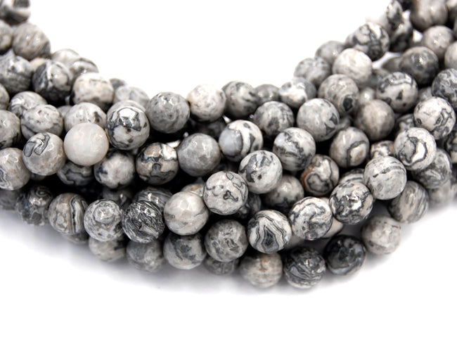 FACETED Picasso Stone, Gray 8mm round -15 inch strand Main Image