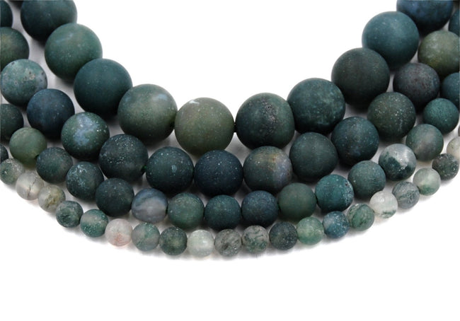 Matte Moss Agate 4mm, 6mm, 8mm, 10mm, 12mm Round Beads -15 inch strand Hover Image