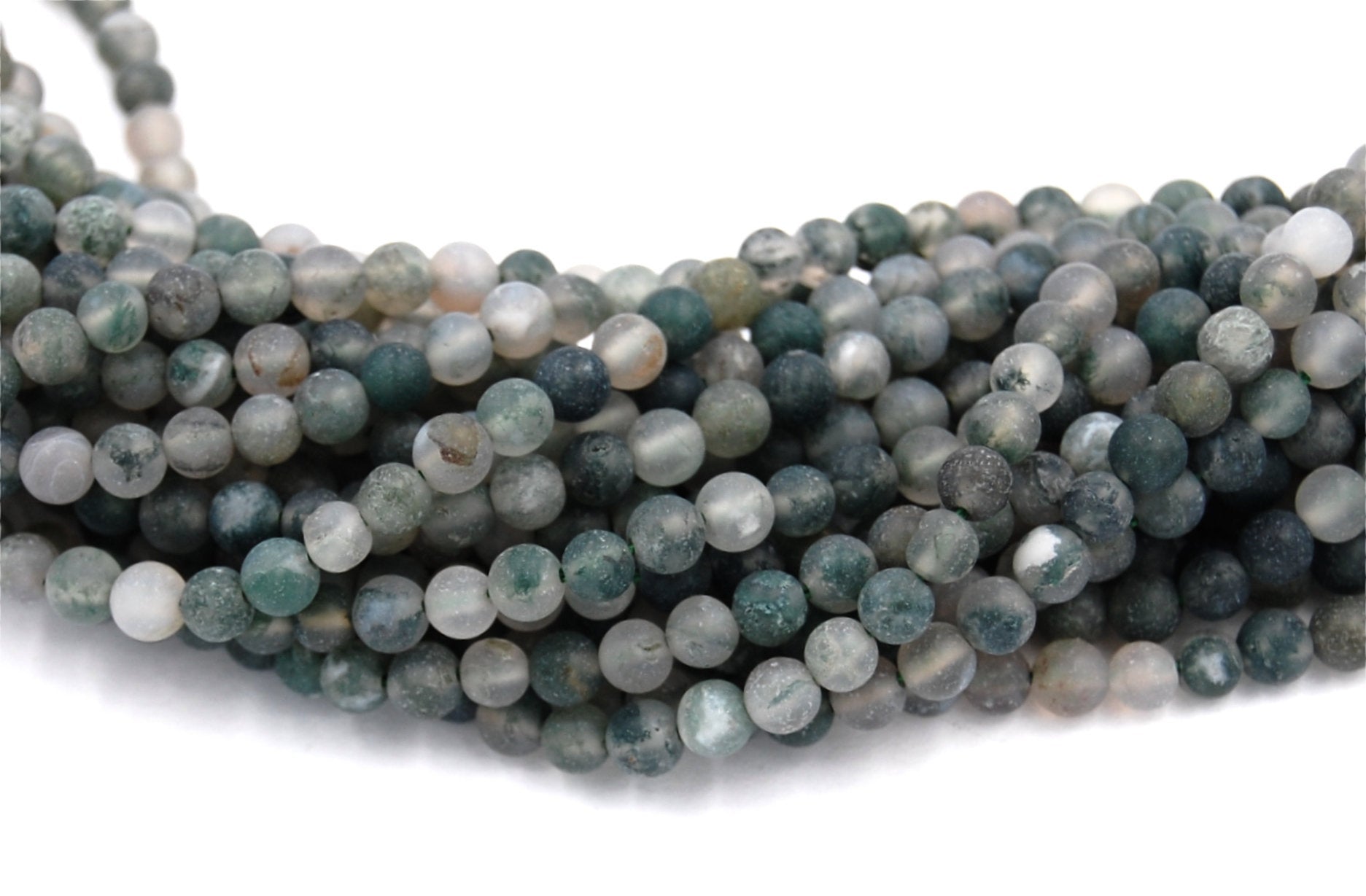 Matte Moss Agate 4mm, 6mm, 8mm, 10mm, 12mm Round Beads -15 inch strand