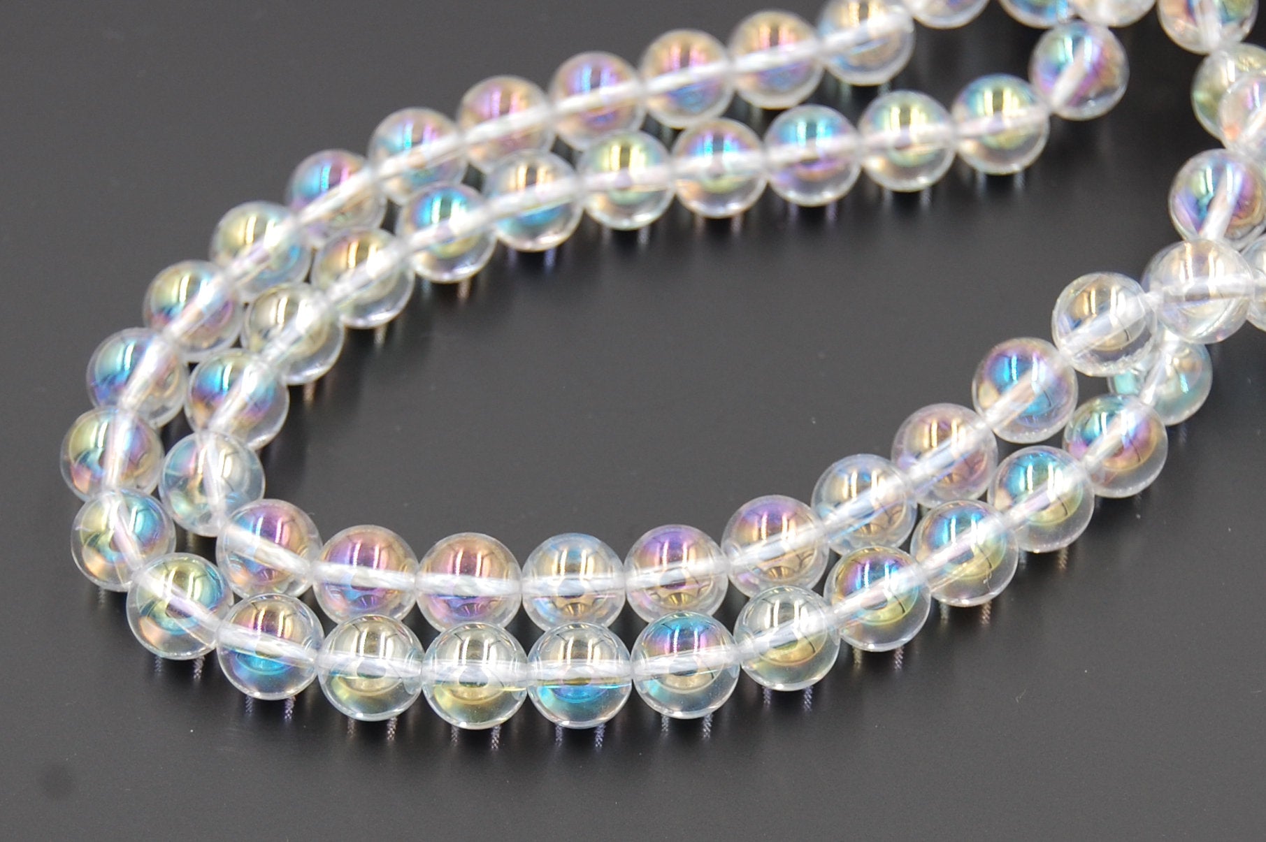 Angel Aura Crystal Quartz (AB plated) 6mm, 8mm, 10mm, Round A grade Beads  -Full Strand