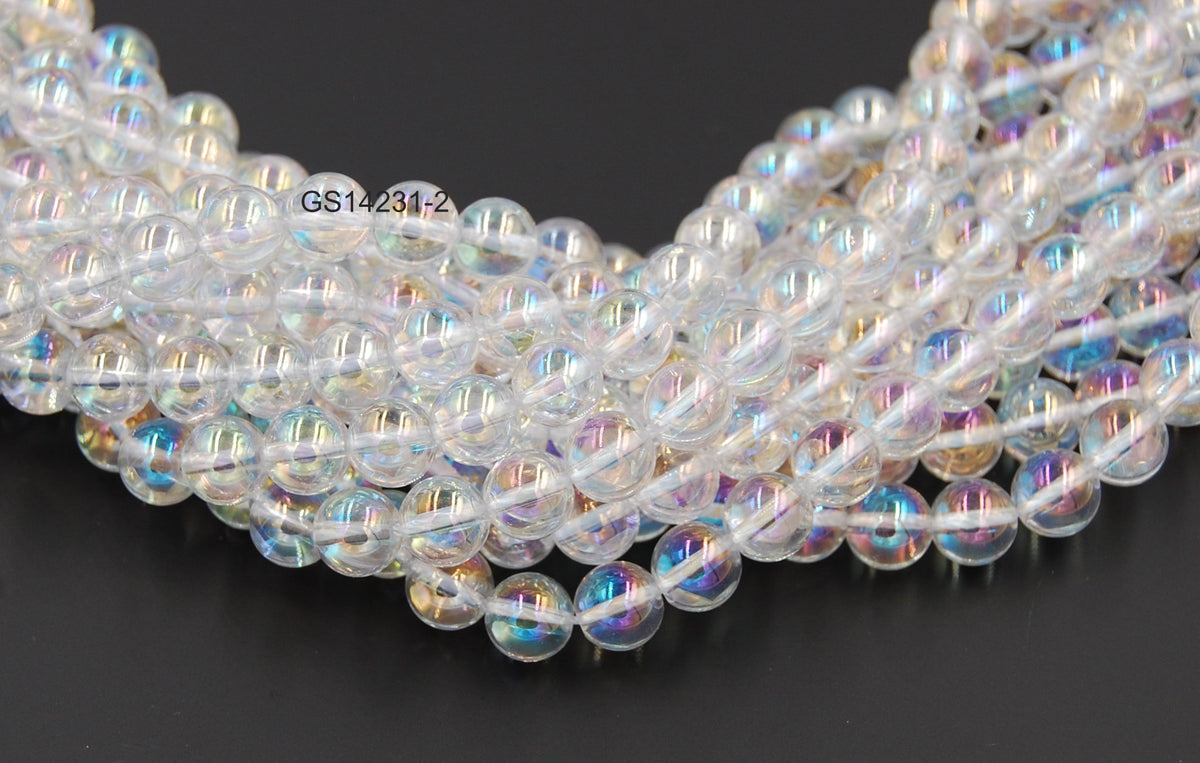 Angel Aura Crystal Quartz (AB plated) 6mm, 8mm, 10mm, Round A grade Beads  -Full Strand