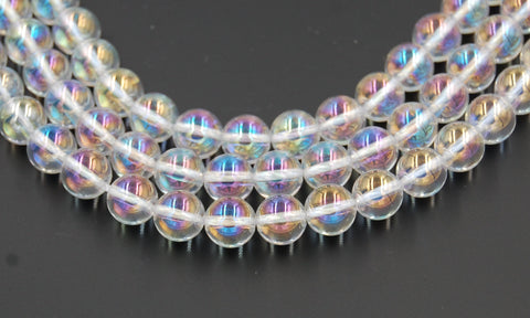 Angel Aura Crystal Quartz (AB plated) 6mm, 8mm, 10mm, Round A grade Beads  -Full Strand