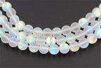 Synthetic Glass Moonstone Iridescent Beads Strands, Rainbow White Moonstone Round, 6mm -14.5 inch strand