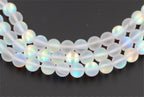 Synthetic Glass Moonstone Iridescent Beads Strands, Rainbow White Moonstone Round, 10mm -14.5 inch strand