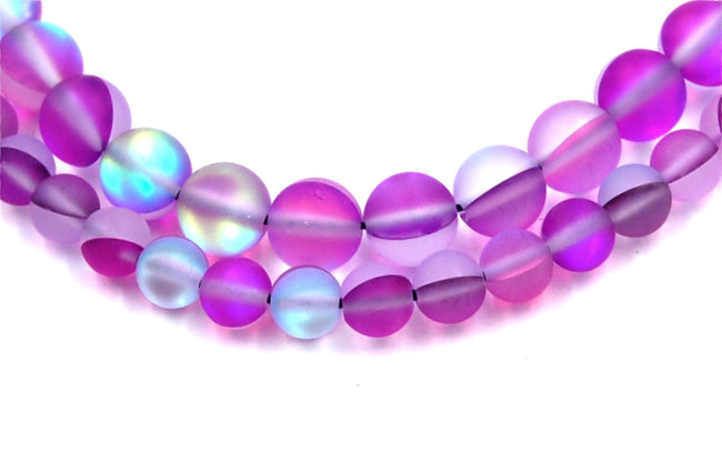 Synthetic Glass Moonstone Iridescent Beads Strands, Purple Moonstone Round, 6mm,8mm,10mm,12mm -15 inch strand Hover Image