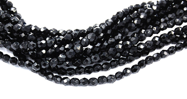 4mm Jet Black Czech Glass Beads   - 50 Main Image