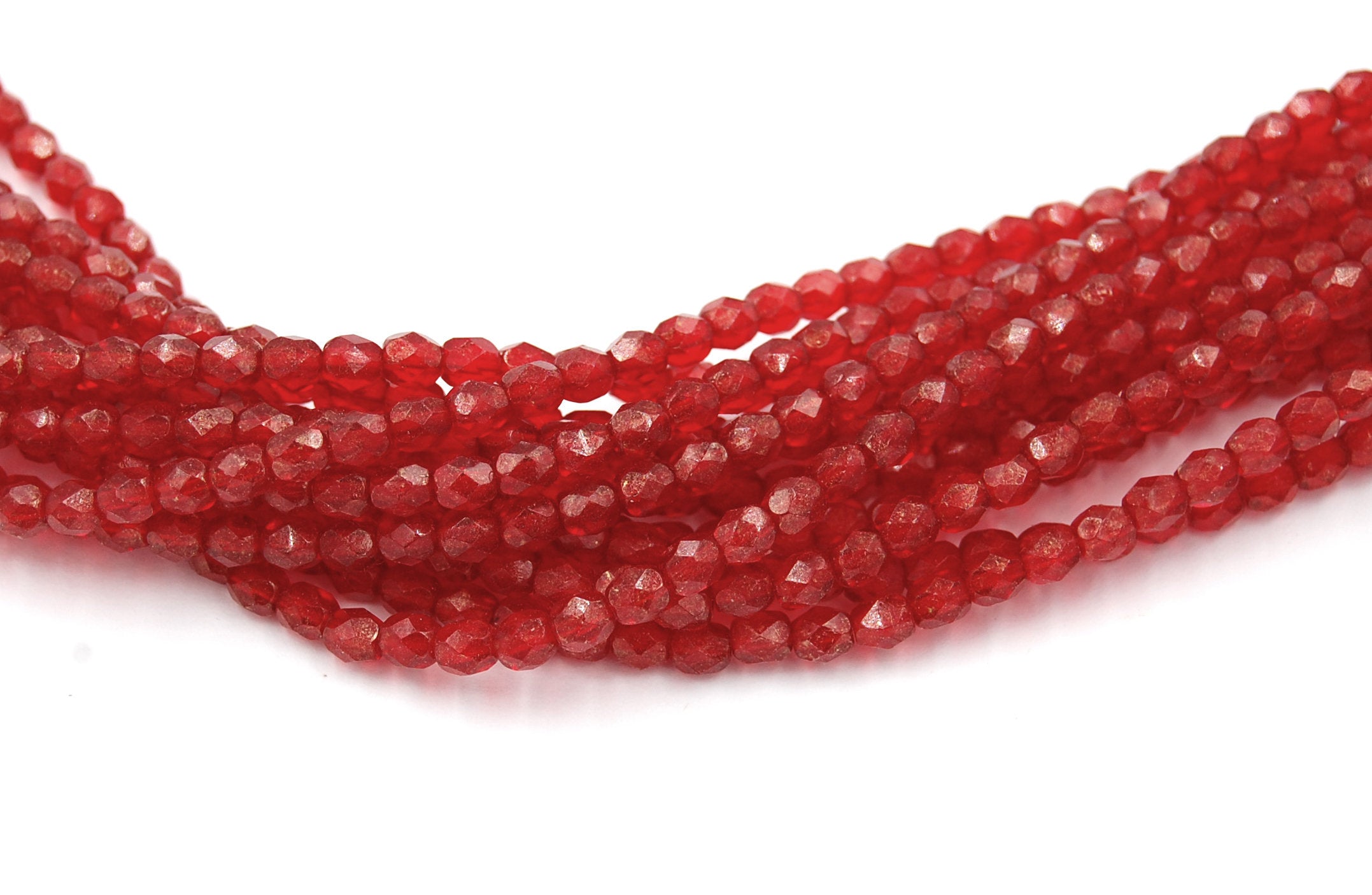 Czech Glass Beads, 4mm Faceted, Fire Polished in  Marbled Gold - Siam Ruby-50