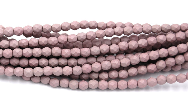 Opaque Saturated Mushroom Czech Glass Faceted Bead 4mm Round - 50 Pc Hover Image