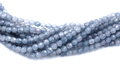 Stone Blue Luster Czech Glass Bead 4mm Faceted Round - 50 Pc