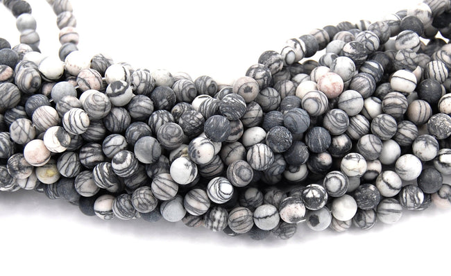 Matte Black Silk Stone 4mm, 6mm, 8mm, 10mm, 12mm in Black and Gray -15.5 inch strand Main Image