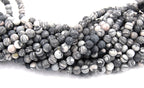 Matte Black Silk Stone 4mm, 6mm, 8mm, 10mm, 12mm in Black and Gray -15.5 inch strand