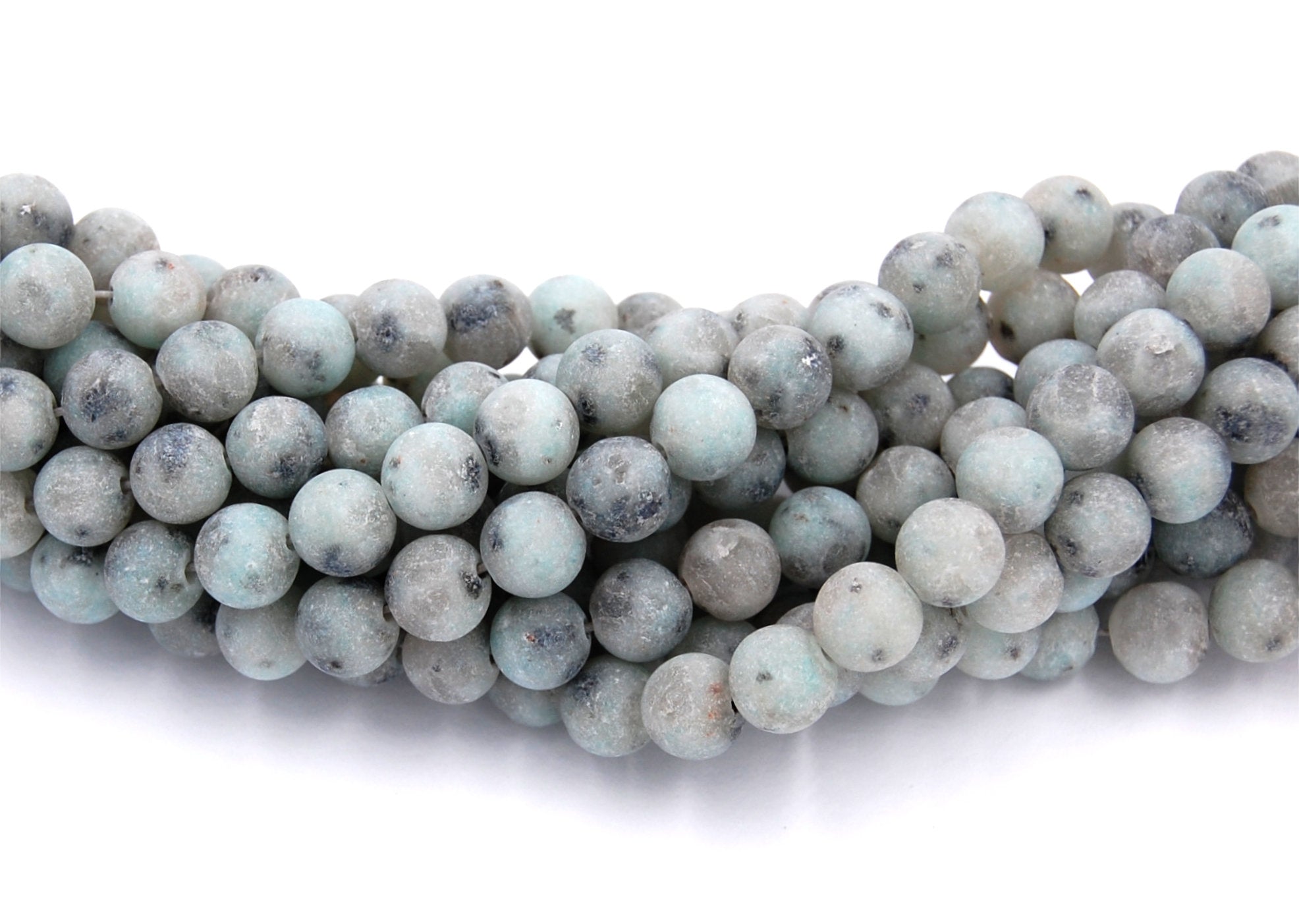 Frosted Pale Turquoise Sesame Jasper 6mm, 8mm, 10mm Round Beads -Full Strand
