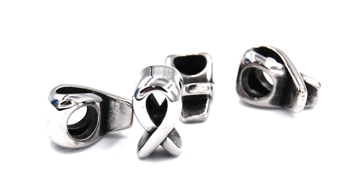304 Stainless Steel Cancer Awareness Ribbon bead, Large hole -1pc