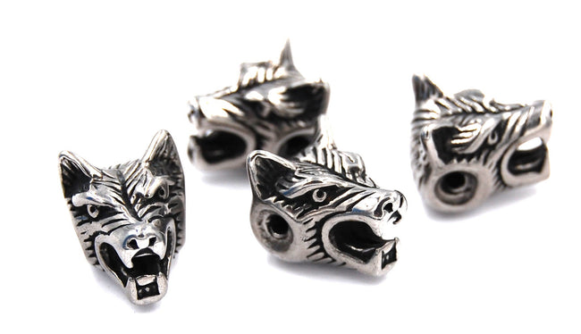 304 Stainless Steel Beads, Wolf Head, Antique Silver Size: about 11mm wide, 14mm long, 11mm thick -1pc Hover Image