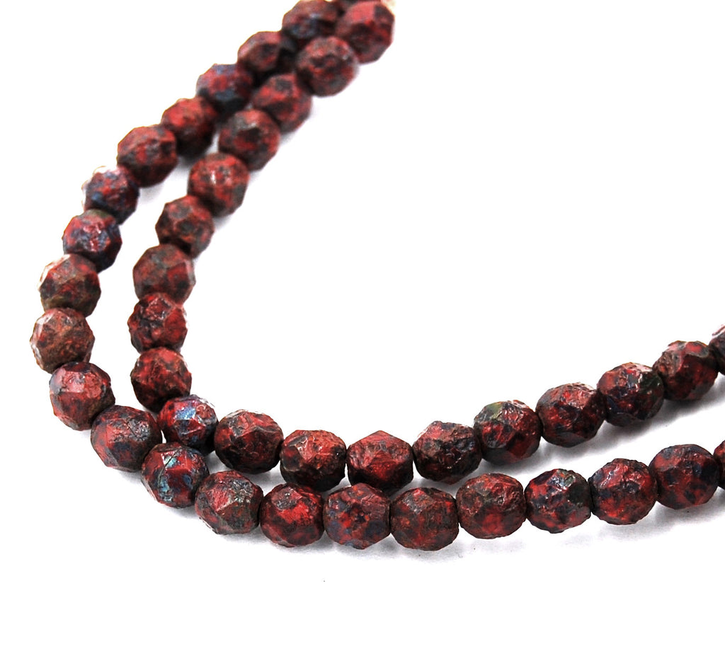 Czech Bead Firepolish 6mm Opaque Red Stone Picasso  - 25 Pieces