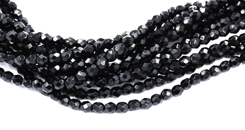 4mm Jet Black Czech Glass Beads   - 50
