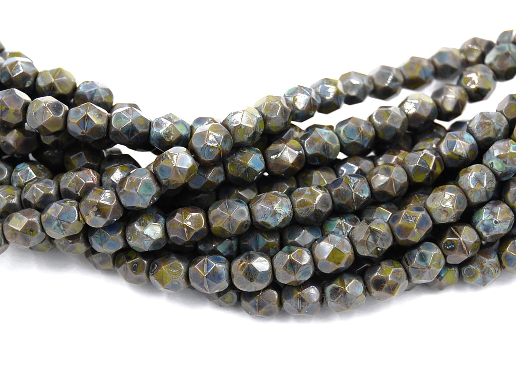 Opaque Olive Picasso Czech Glass Bead 6mm Round - 25 Pc