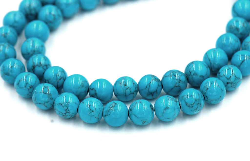 8mm Golden Matrix Turquoise Blue Resin Round Beads -15.5 inch strand