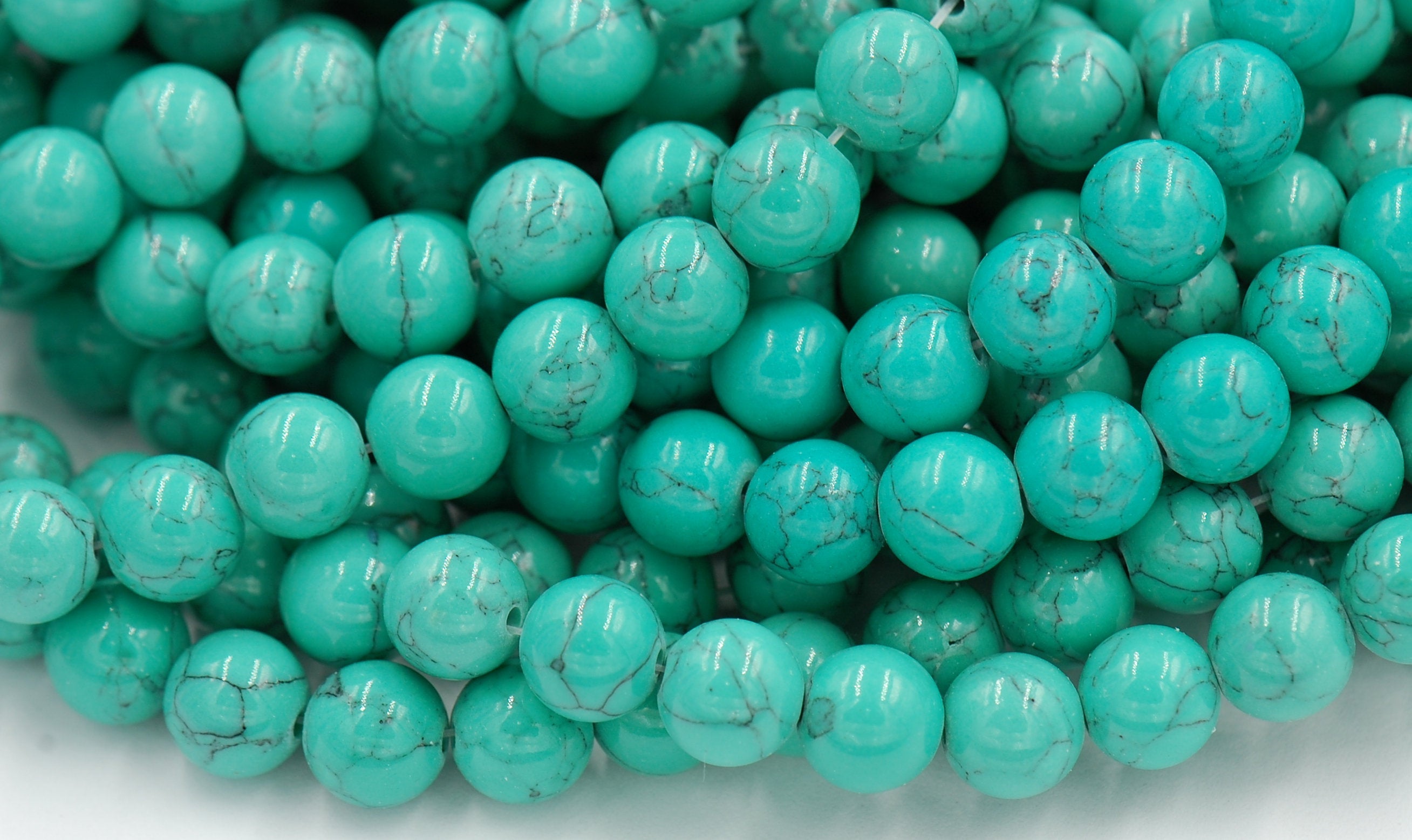 4mm, 6mm, 8mm Golden Matrix Turquoise Green Resin Round Beads -15.5 inch strand