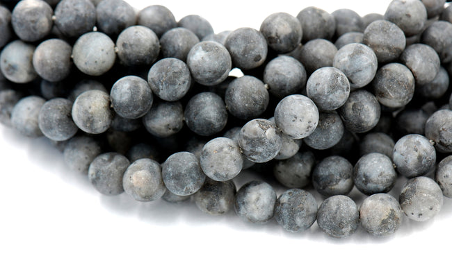 Gray matte LARVIKITE 8mm frosted Gemstone Beads, -15 inch strand Hover Image