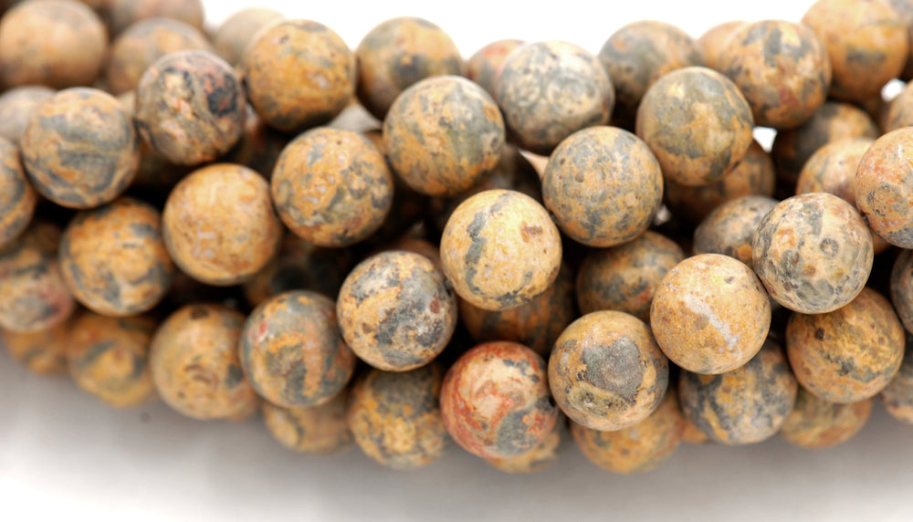 Matte Leopard Skin Jasper,  Yellow Russet Red Leopard Skin, 6mm, 8mm, 10mm, 12mm  -15.5 inch strand