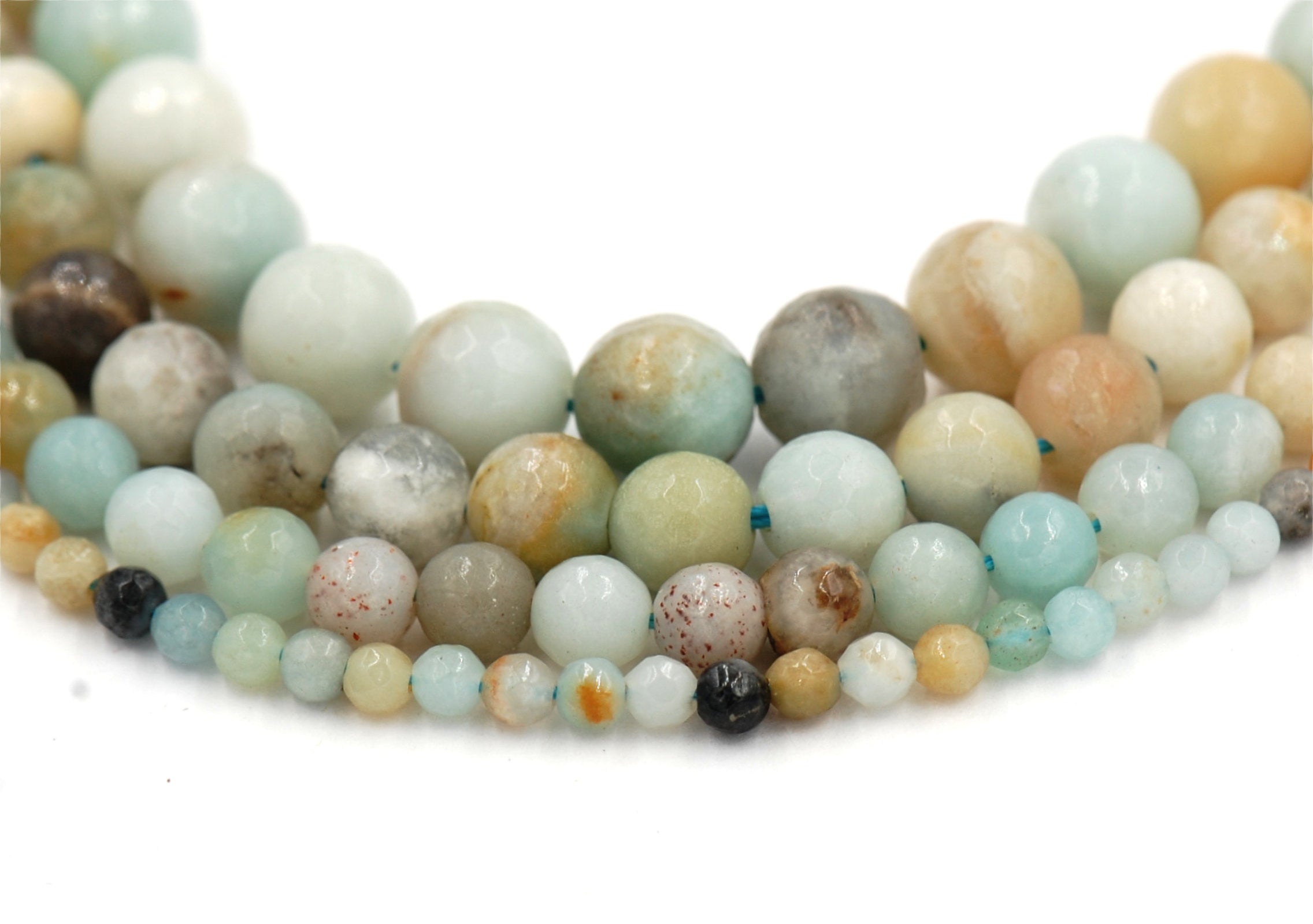 Faceted Amazonite 4mm, 6mm, 8mm, 10mm, 12mm Round Beads -15.5 inch strand