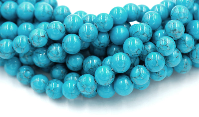 8mm Golden Matrix Turquoise Blue Resin Round Beads -15.5 inch strand Hover Image
