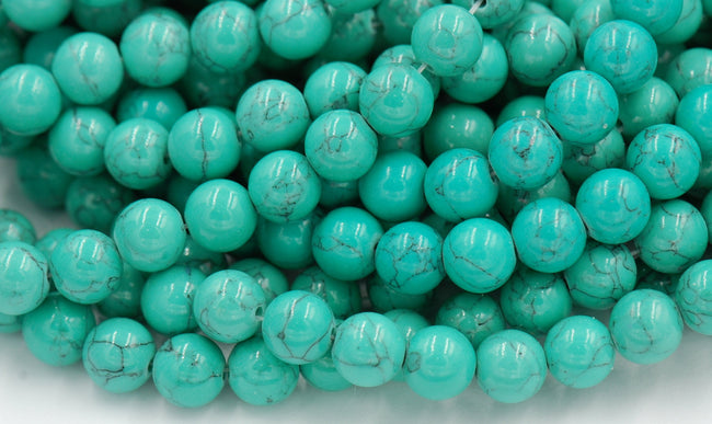4mm, 6mm, 8mm Golden Matrix Turquoise Green Resin Round Beads -15.5 inch strand Main Image