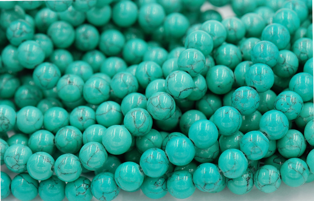 4mm, 6mm, 8mm Golden Matrix Turquoise Green Resin Round Beads -15.5 inch strand