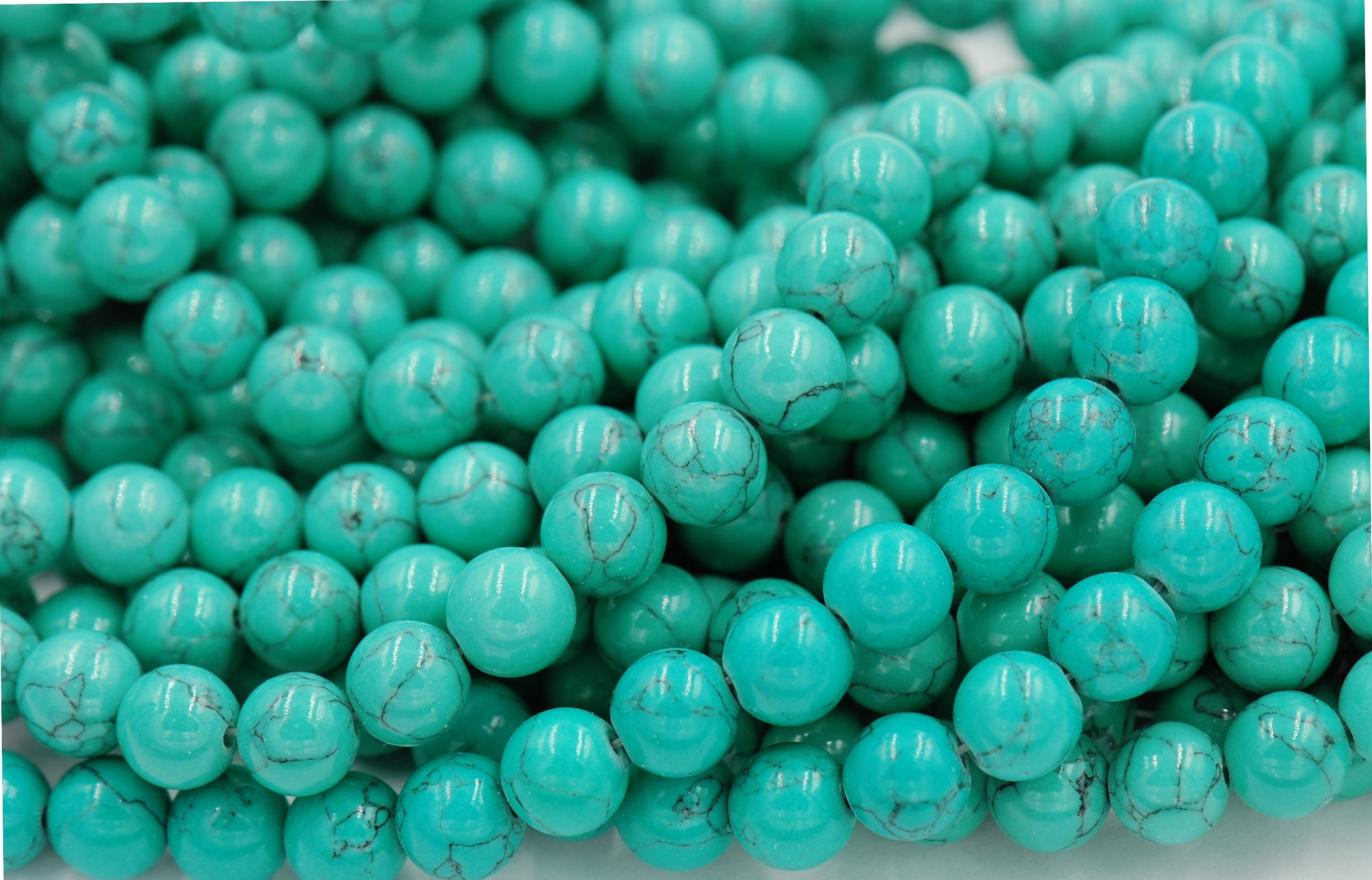 4mm, 6mm, 8mm Golden Matrix Turquoise Green Resin Round Beads -15.5 inch strand