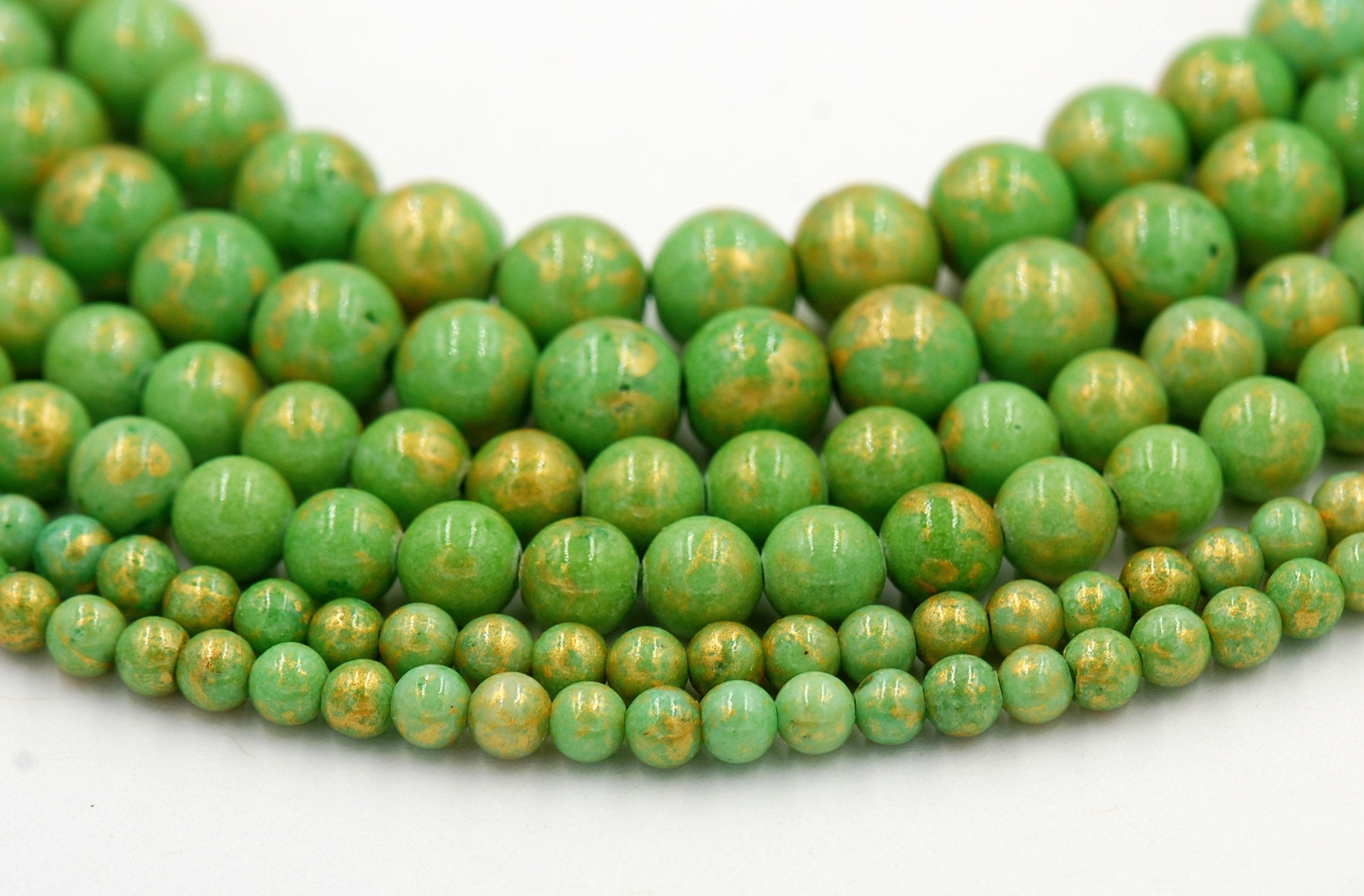 Apple Green Gold Dust Jade 4mm, 6mm, 8mm, 10mm, 12mm Round Beads -15 inch strand