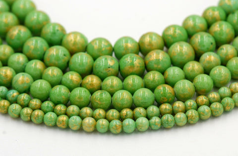 Apple Green Gold Dust Jade 4mm, 6mm, 8mm, 10mm, 12mm Round Beads -15 inch strand