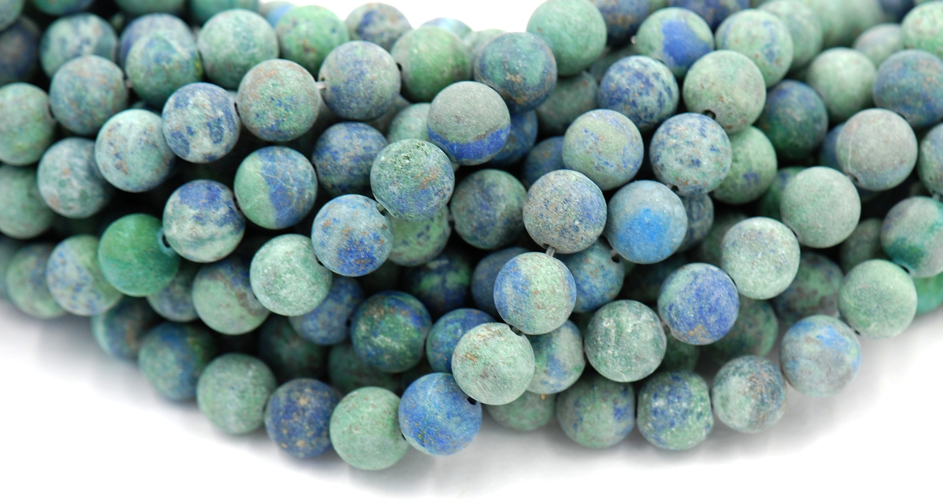 Matte Chrysocolla Round Frosted 4mm, 6mm, 8mm, 10mm, 12mm Chrysocolla Beads  -15.5 strand