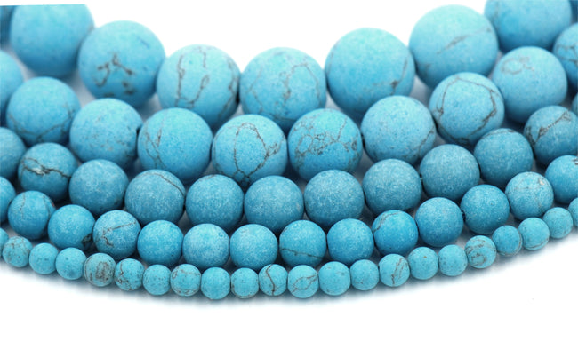 Matte Blue Howlite 4mm, 6mm, 8mm, 10mm, 12mm Round Beads -15 inch strand Main Image