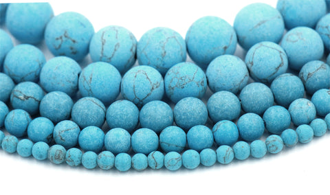 Matte Blue Howlite 4mm, 6mm, 8mm, 10mm, 12mm Round Beads -15 inch strand