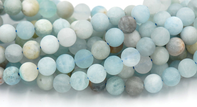 Matte Multicolor Aquamarine Beads Strands, 6mm, 8mm, 10mm, 12mm Frosted Aquamarine, Round -15 strand Main Image