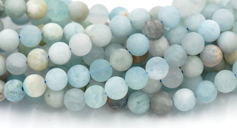 Matte Multicolor Aquamarine Beads Strands, 6mm, 8mm, 10mm, 12mm Frosted Aquamarine, Round -15 strand